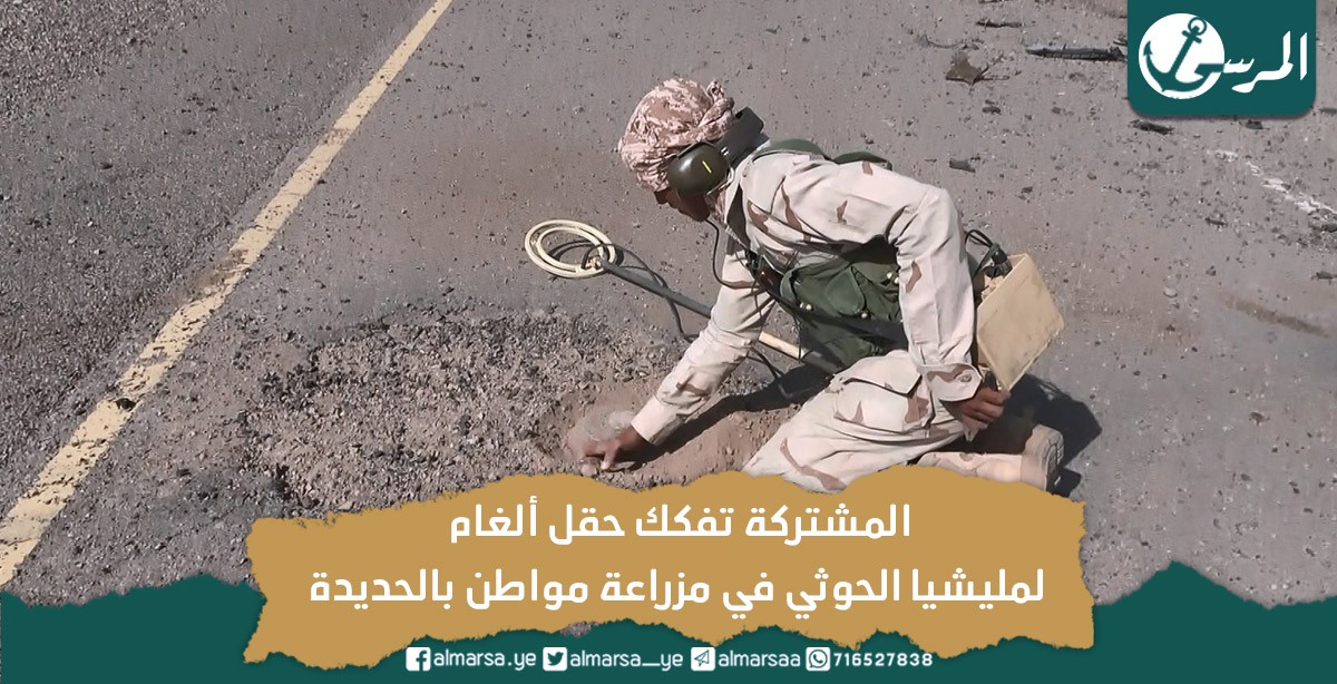 المشتركة تفكك حقل ألغام لمليشيا الحوثي في مزرعة مواطن بالحديدة