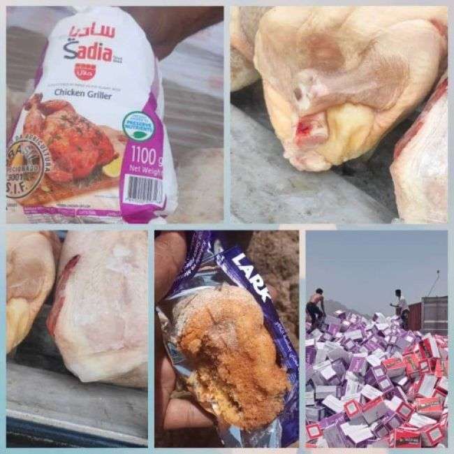 ميناء عدن: رفض شحنة دجاج وإتلاف منتج كيك لمخالفتهما المواصفات