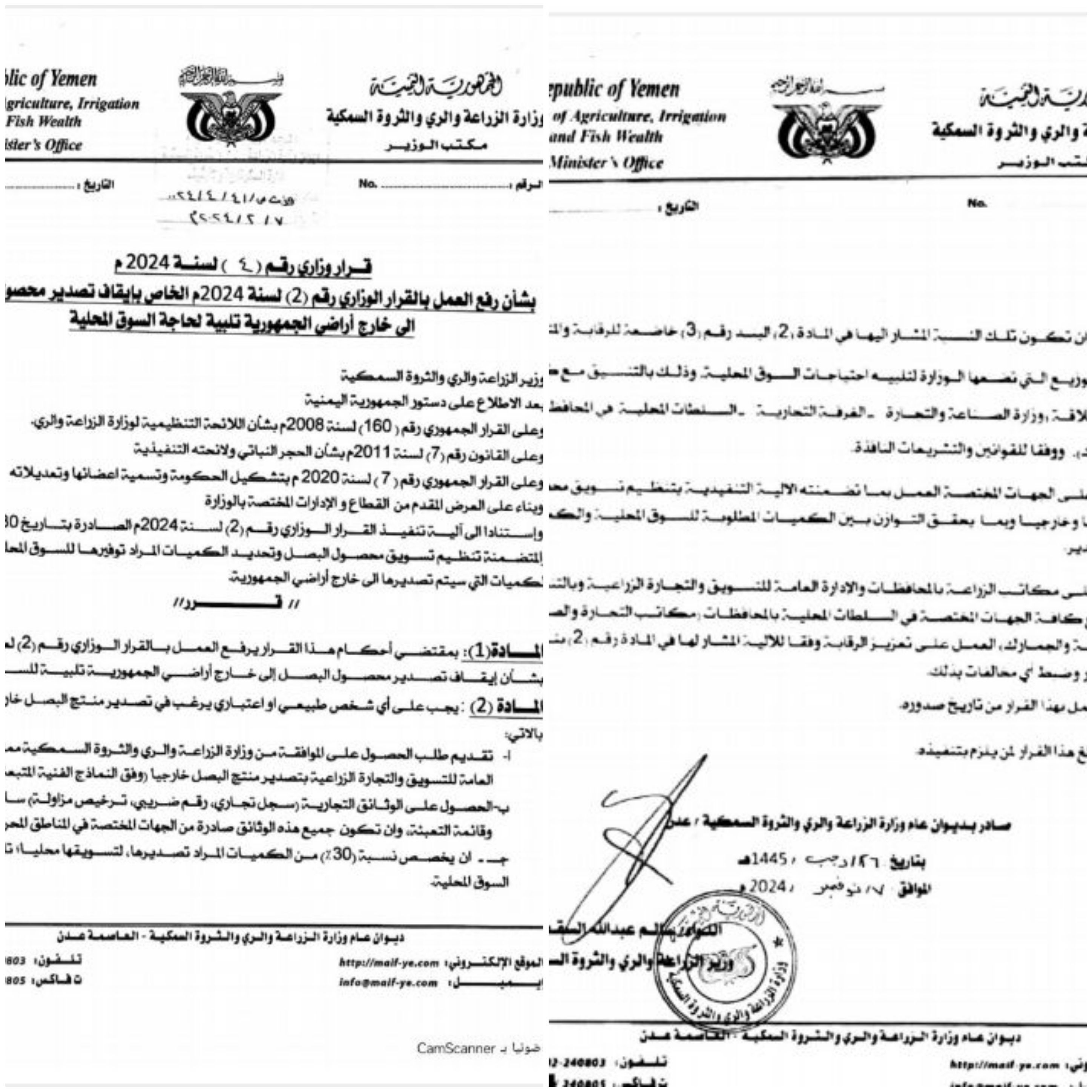 وزارة الزراعة تتراجع عن قرار منع تصدير البصل إلى الخارج (وثائق)