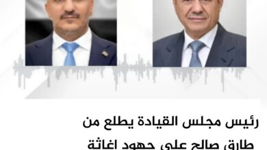رئيس مجلس القيادة يطلع من طارق صالح على جهود إغاثة المتضررين بالساحل الغربي