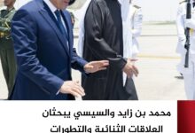 محمد بن زايد والسيسي يبحثان العلاقات الثنائية والتطورات الإقليمية في أبوظبي