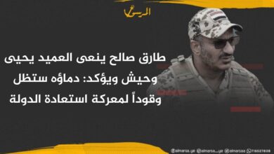 طارق صالح ينعى العميد يحيى وحيش ويؤكد: دماؤه ستظل وقوداً لمعركة استعادة الدولة طارق صالح ينعى العميد يحيى وحيش ويؤكد: دماؤه ستظل وقوداً لمعركة استعادة الدولة