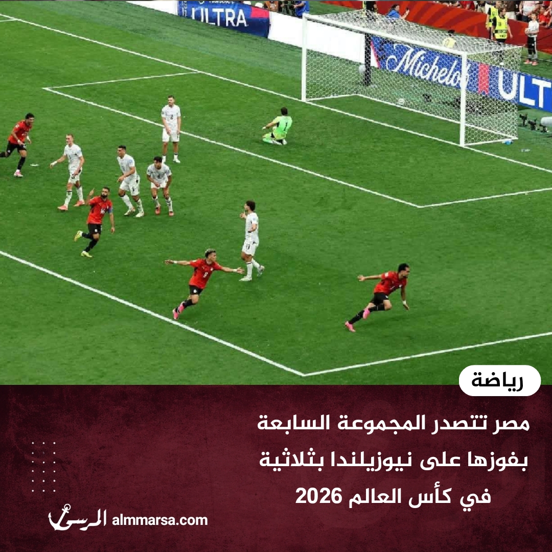 مصر تتصدر المجموعة السابعة بفوزها على نيوزيلندا بثلاثية في كأس العالم 2026