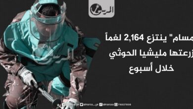 "مسام" ينتزع 2,164 لغماً زرعتها مليشيا الحوثي خلال أسبوع