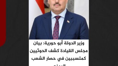 وزير الدولة أبو حورية: بيان مجلس القيادة كشف الحوثيين كمتسببين في حصار الشعب اليمني وزير الدولة أبو حورية: بيان مجلس القيادة كشف الحوثيين كمتسببين في حصار الشعب اليمني