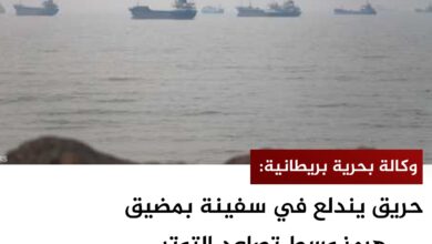وكالة بحرية بريطانية: حريق يندلع في سفينة بمضيق هرمز وسط تصاعد التوتر الأمريكي الإيراني وكالة بحرية بريطانية: حريق يندلع في سفينة بمضيق هرمز وسط تصاعد التوتر الأمريكي الإيراني