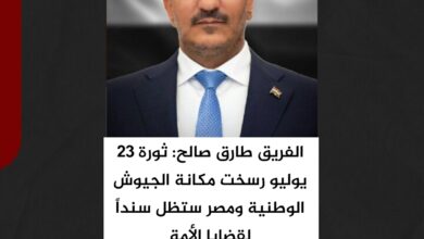 طارق صالح: ثورة 23 يوليو رسخت مكانة الجيوش الوطنية ومصر ستظل سنداً لقضايا الأمة طارق صالح: ثورة 23 يوليو رسخت مكانة الجيوش الوطنية ومصر ستظل سنداً لقضايا الأمة